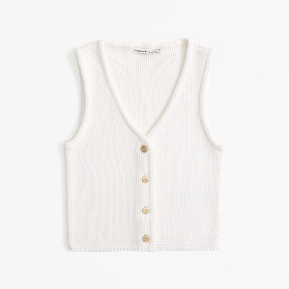 White Sleeveless Knit Vest with Button Detail